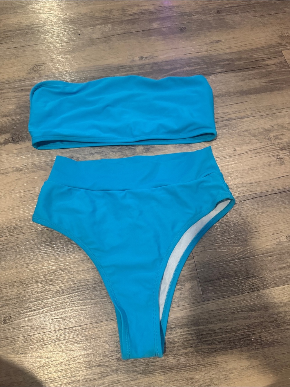 High-Waist Bandeau Bikini Set in Bright Turquoise